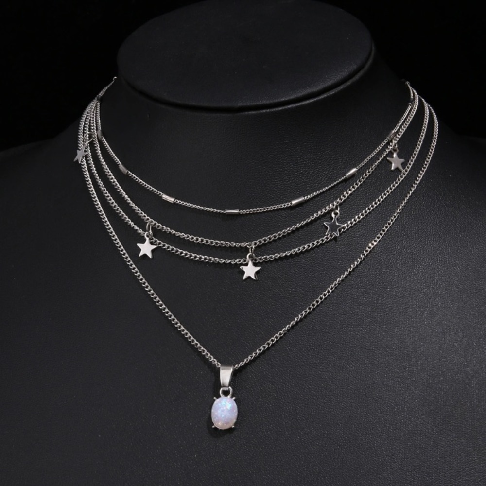 New Silver Layered Opalite Star Necklace - Picture 3 of 7